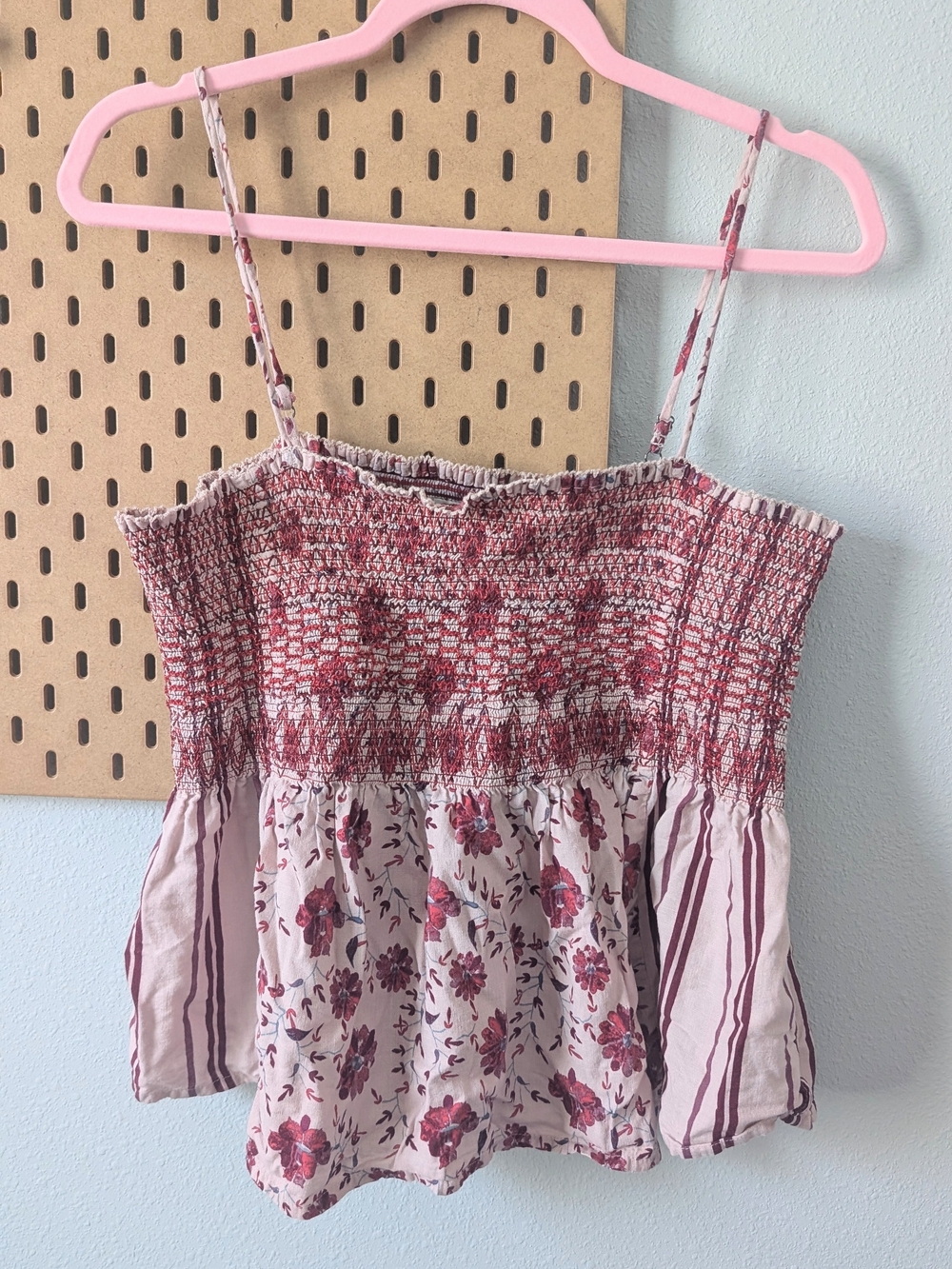 Lucky Brand Pink and Red Floral Smocked Camisole